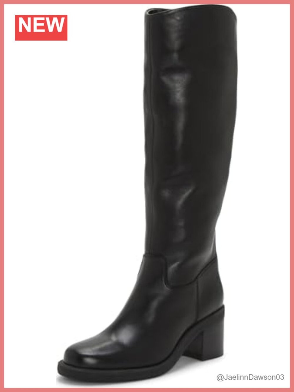 Leather Knee High Almond Toe Boots Block Heel 2in